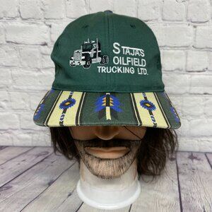 Vintage Trucker Hat Cap Strap Back Green STAJAS Oilfield Trucking Adjustable